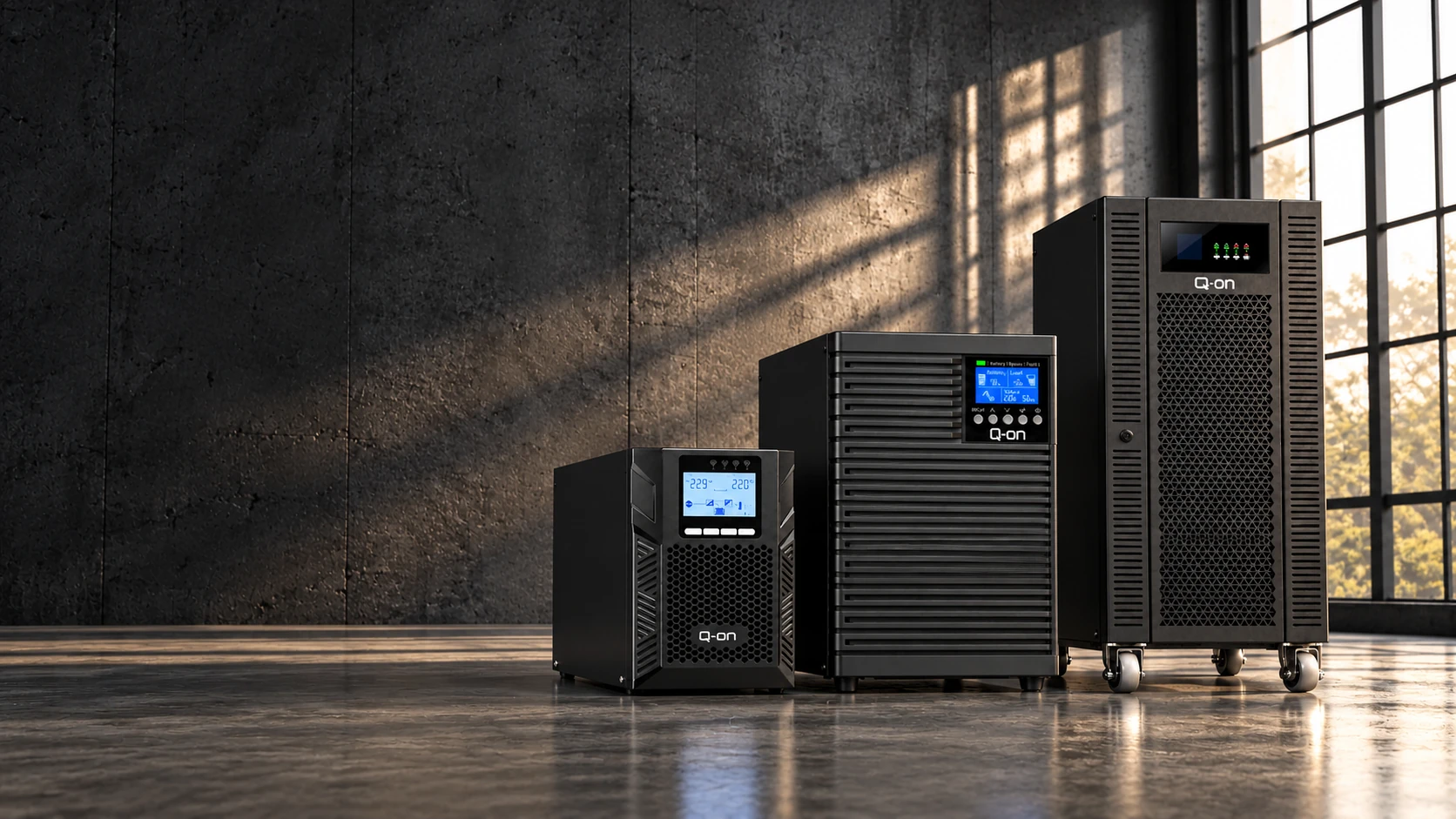 Q-on I-Series, S-Series and Rugged UPS range in an industrial interior
