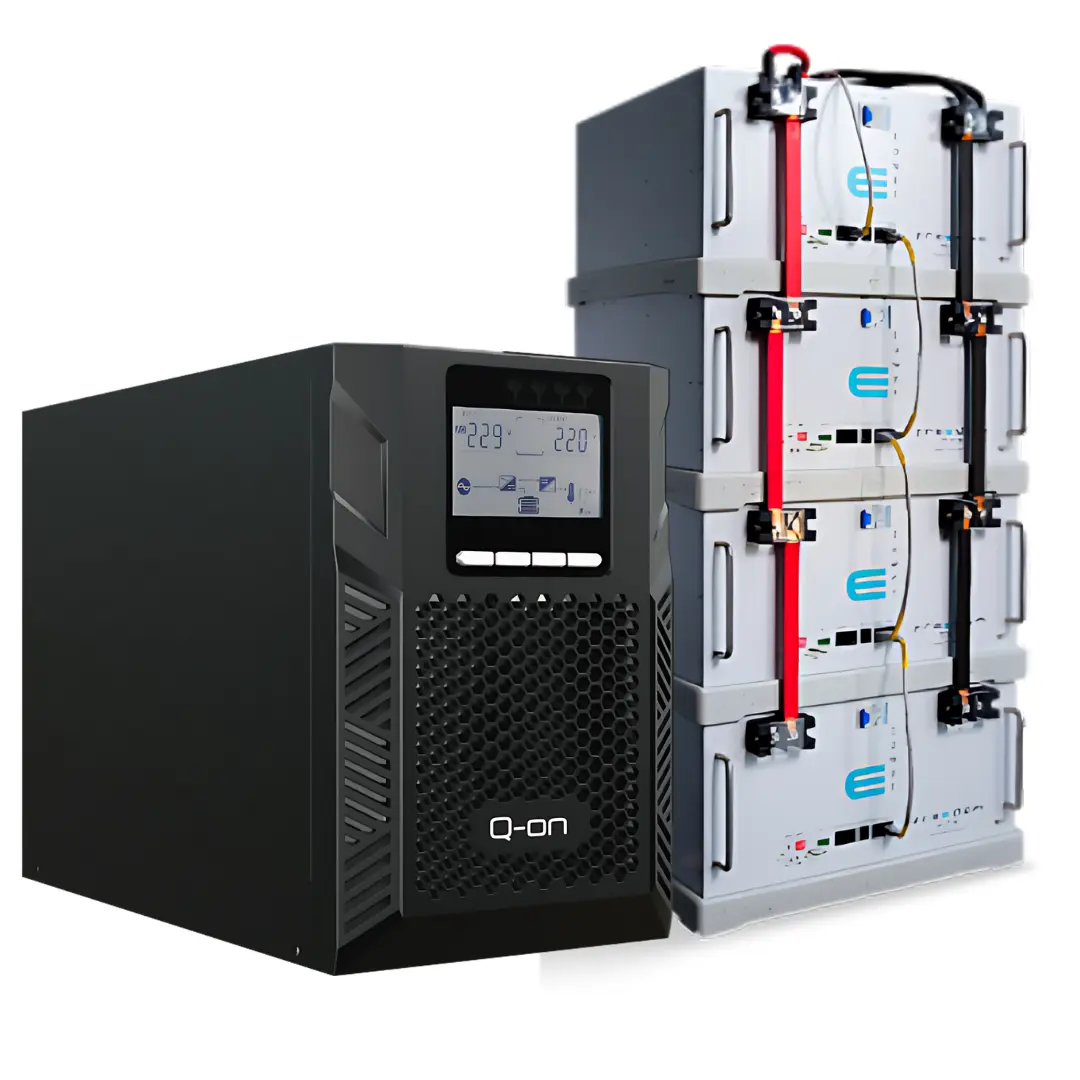 Q-on I-Series 5kVA UPS + Freedom Won eTower 5kWh Lithium-Ion Battery system setup.