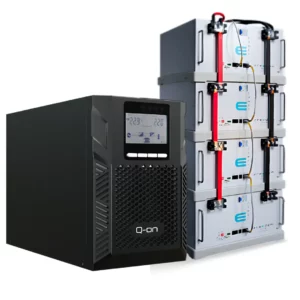 Q-on I-Series 5kVA UPS + Freedom Won eTower 15kWh Lithium-Ion Battery system setup.